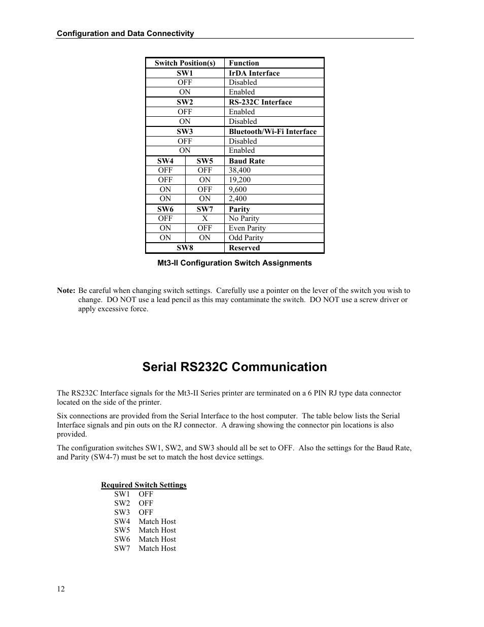 Serial rs232c communication | Printek Mt3-II Series User Manual | Page 18 / 34