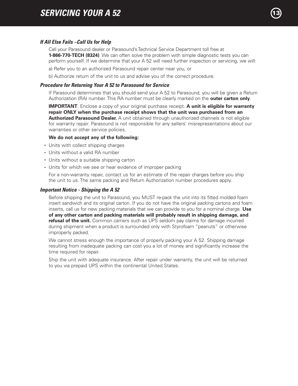 Servicing your a 52 | Parasound A 52 User Manual | Page 15 / 21