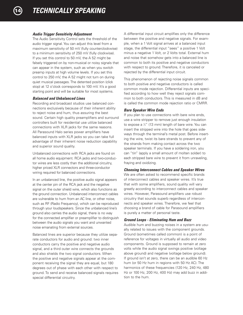Technically speaking | Parasound A 52 User Manual | Page 16 / 21