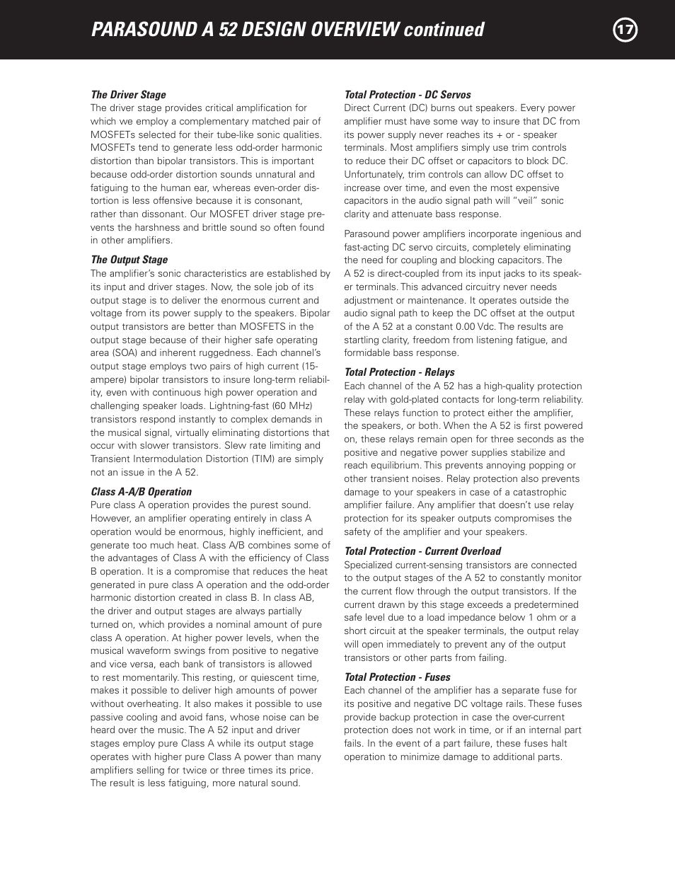 Parasound a 52 design overview continued | Parasound A 52 User Manual | Page 19 / 21