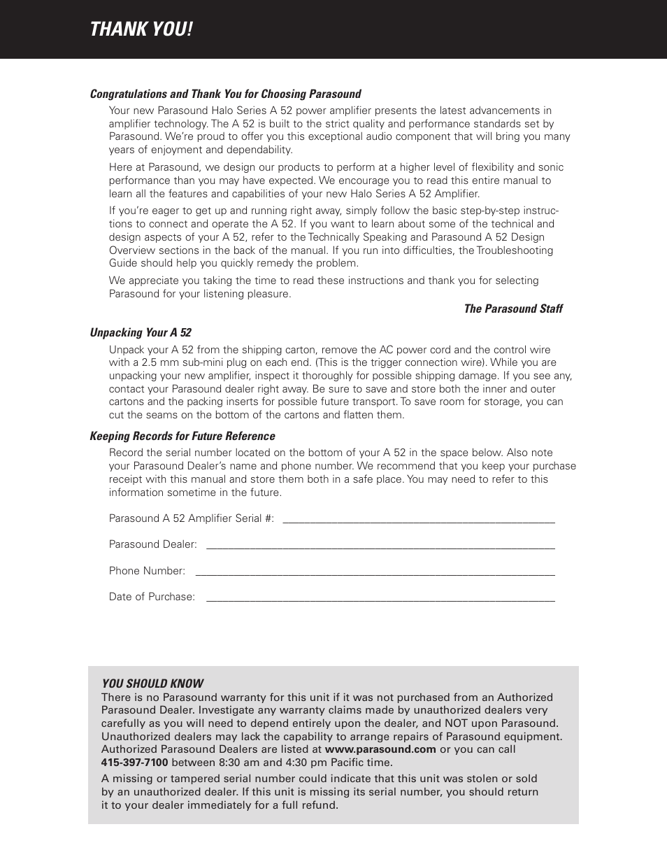 Parasound A 52 User Manual | Page 2 / 21