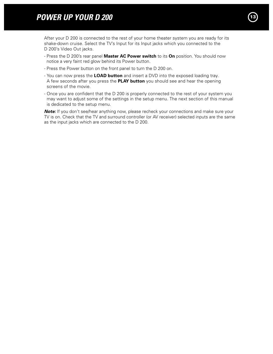 Power up your d 200 | Parasound Model D 200 User Manual | Page 13 / 36