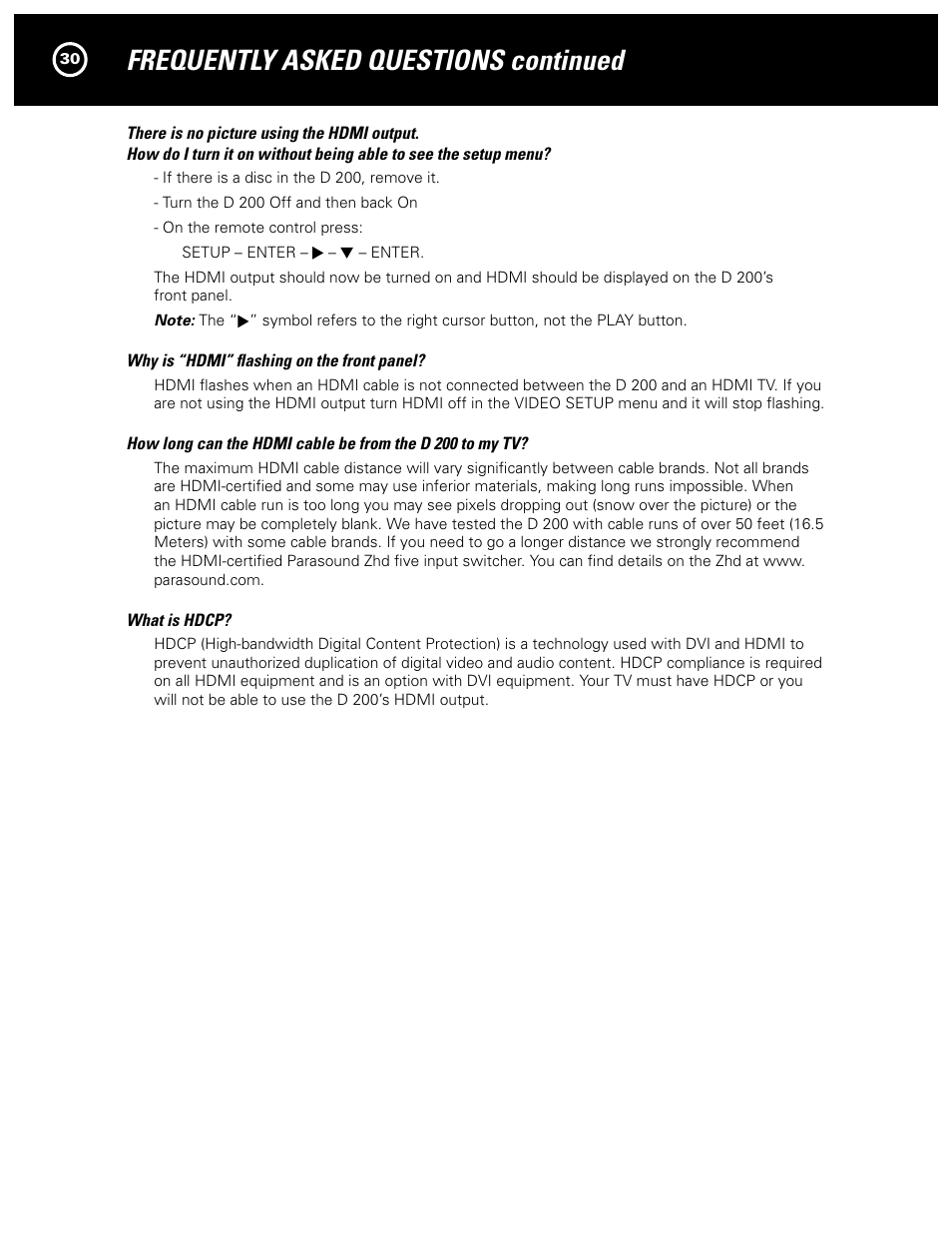 Frequently asked questions continued | Parasound Model D 200 User Manual | Page 30 / 36