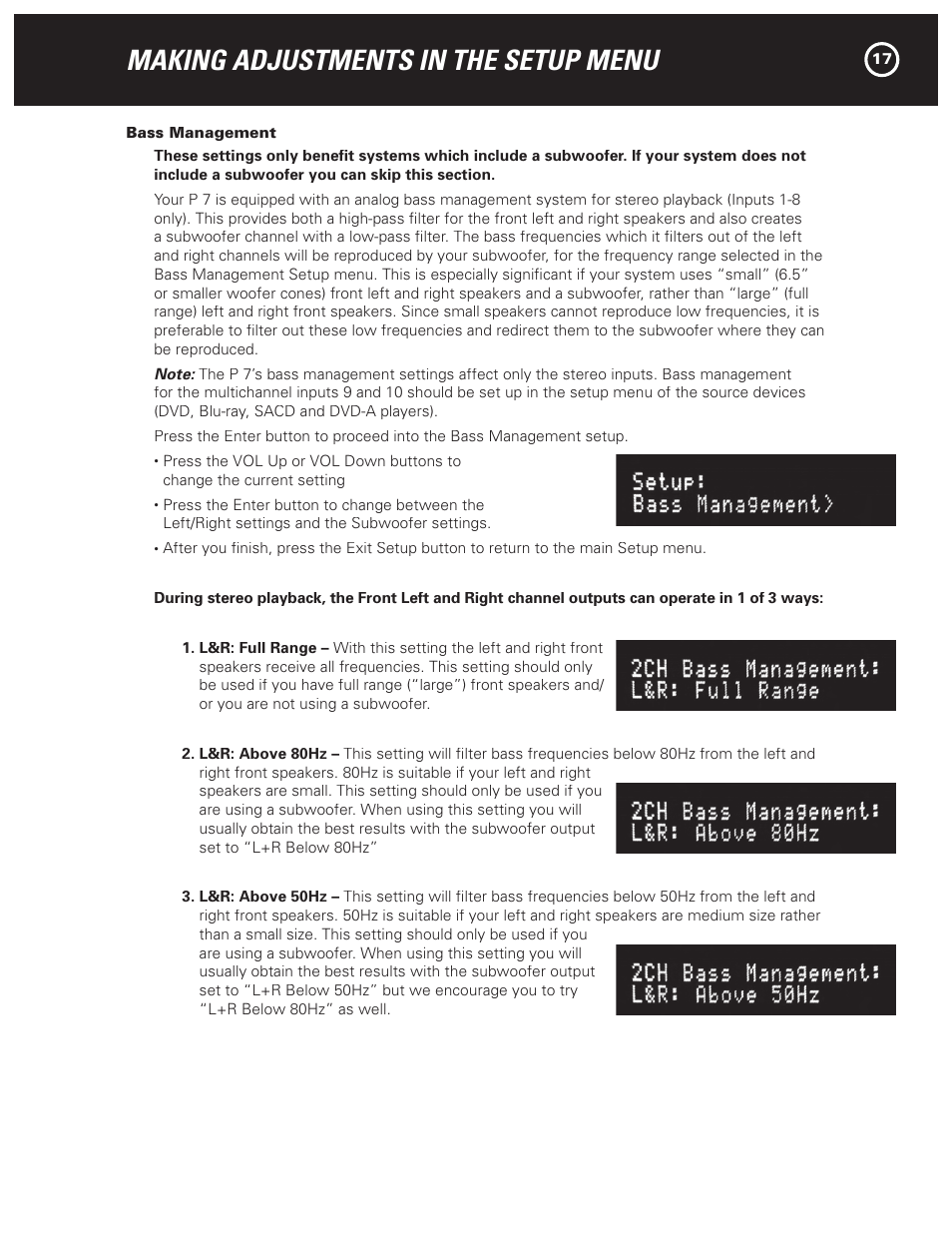 Making adjustments in the setup menu | Parasound HALO P 7 User Manual | Page 17 / 28