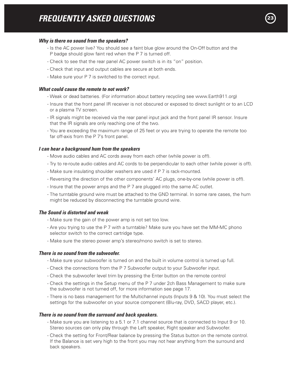 Frequently asked questions | Parasound HALO P 7 User Manual | Page 23 / 28