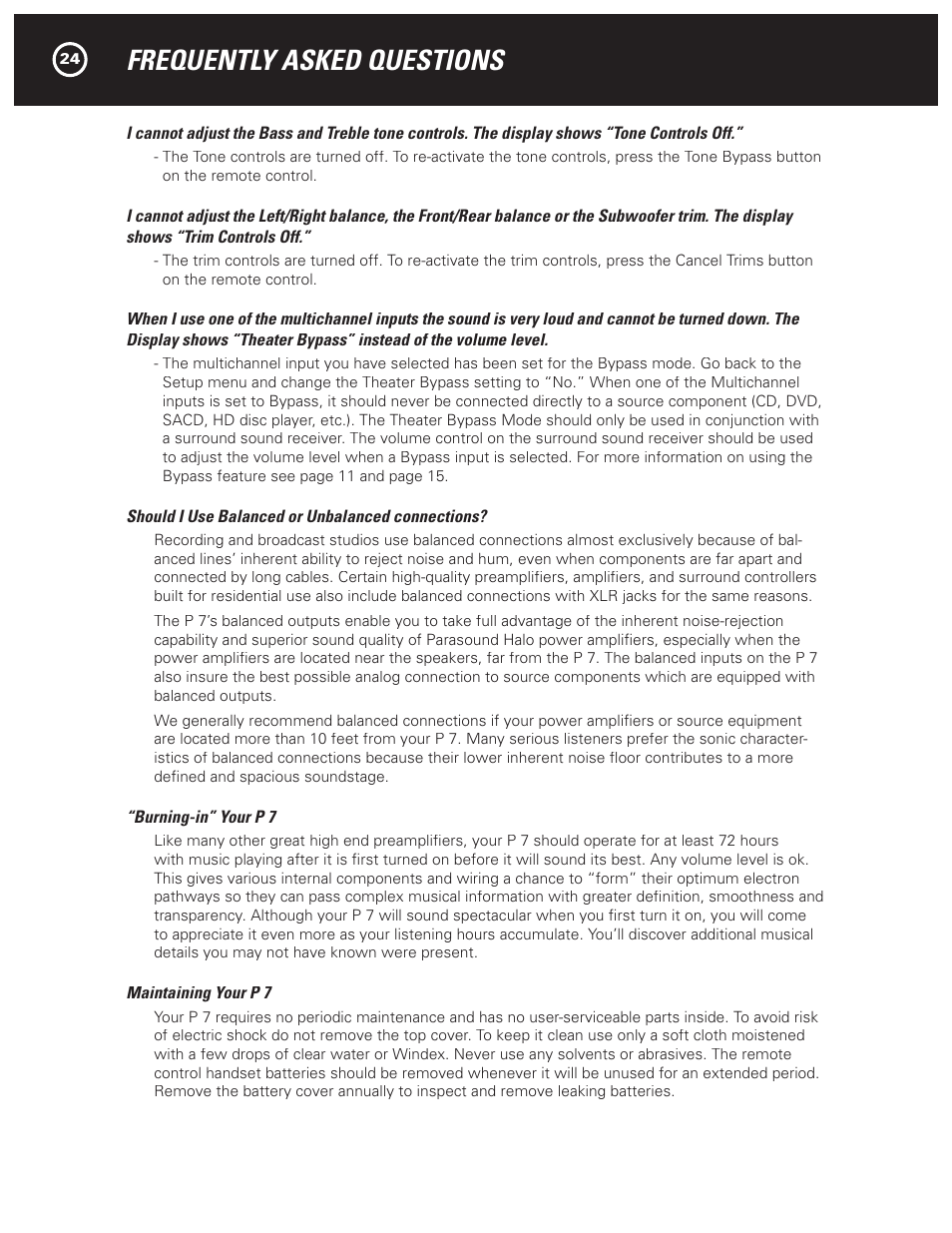 Frequently asked questions | Parasound HALO P 7 User Manual | Page 24 / 28