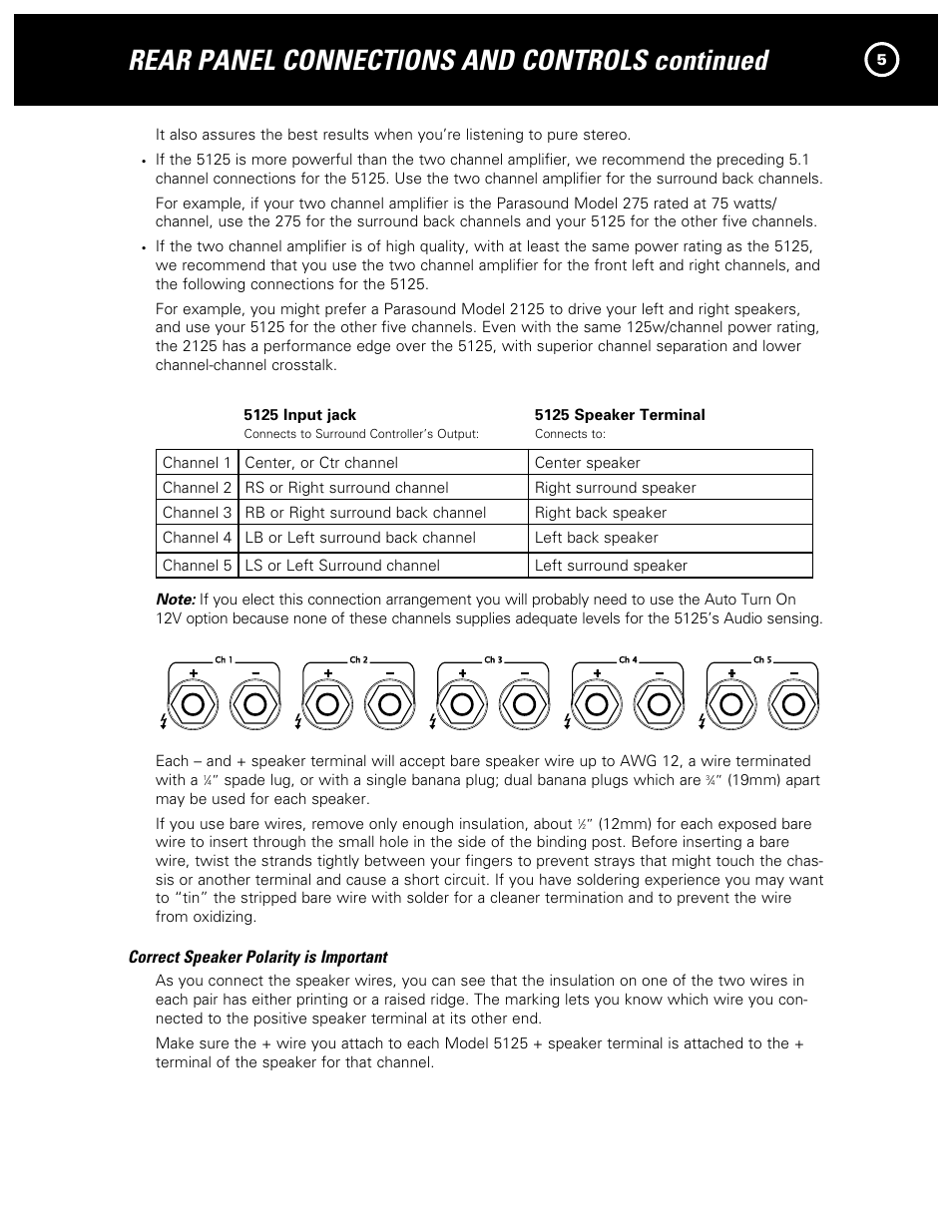 Rear panel connections and controls continued | Parasound 5125 User Manual | Page 7 / 16