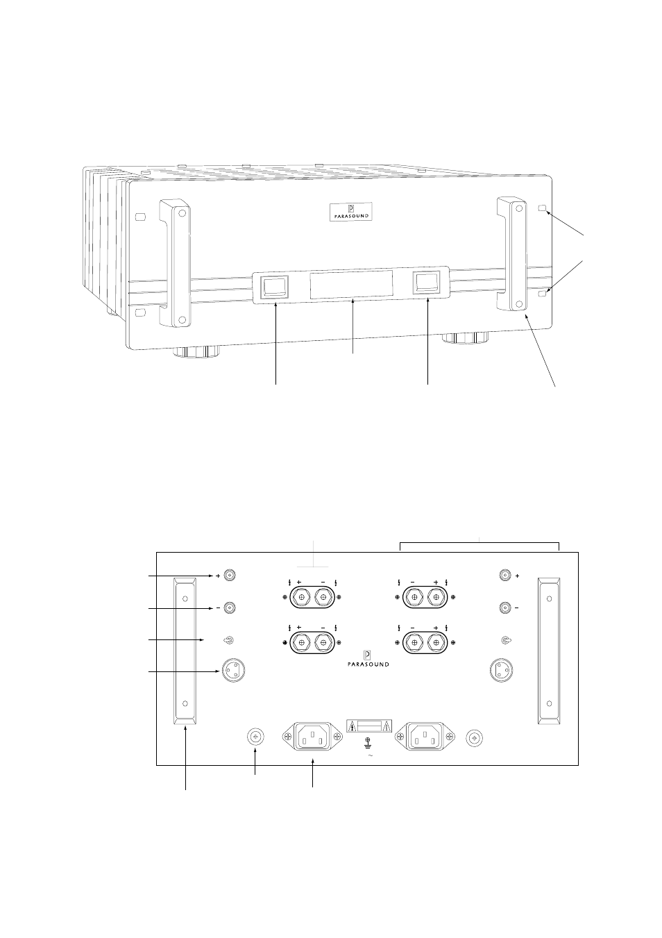 Figure #1 hca-3500 front and rear panel drawings | Parasound HCA-3500 User Manual | Page 4 / 11