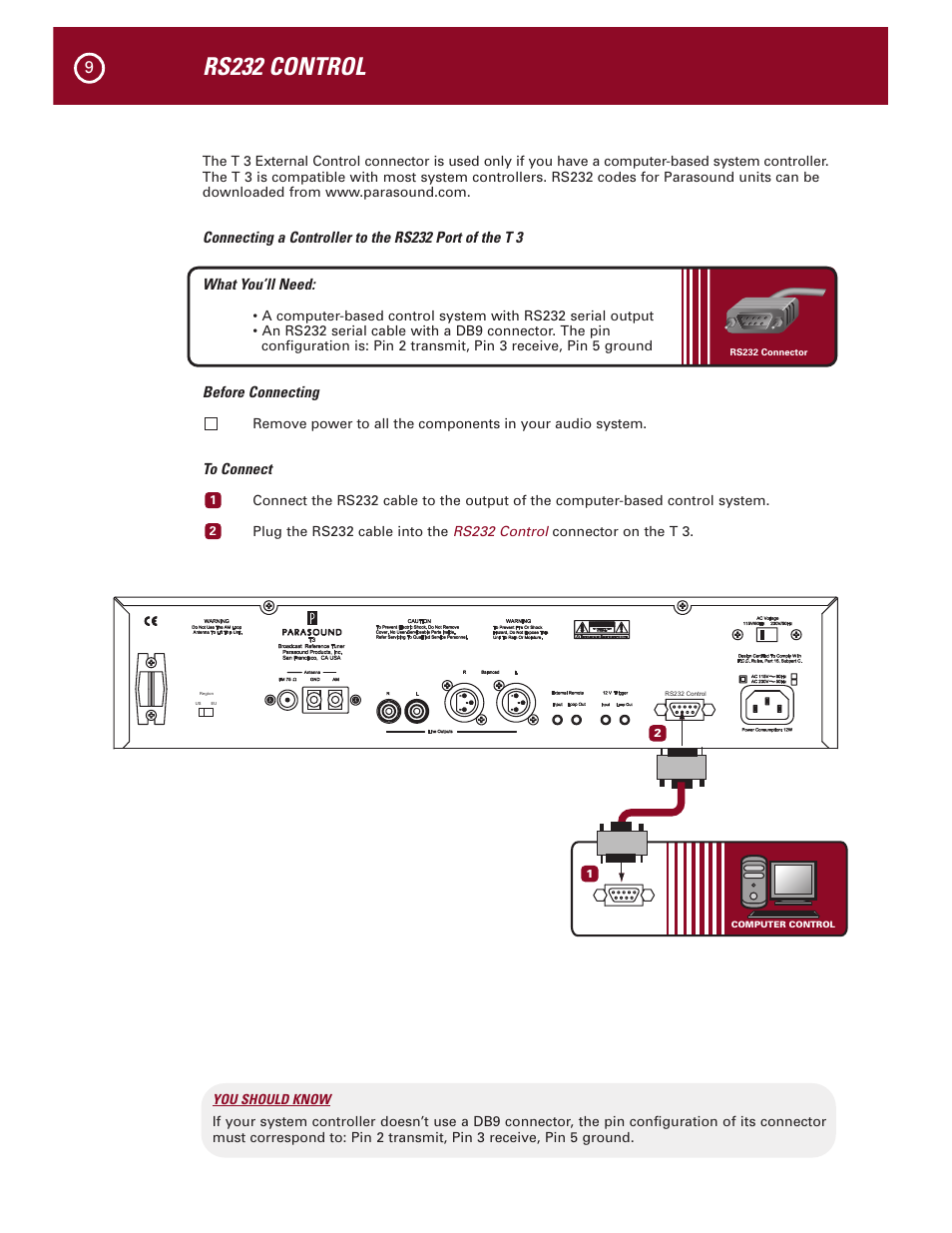 Rs232 control | Parasound Halo T 3 User Manual | Page 12 / 27