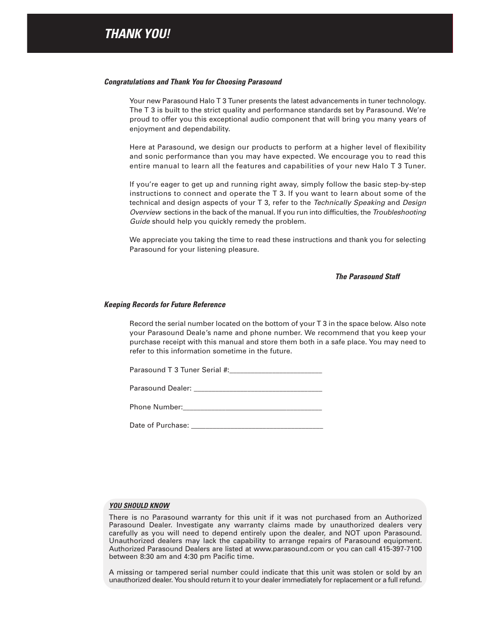 Parasound Halo T 3 User Manual | Page 2 / 27