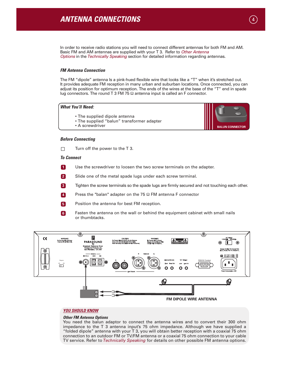 Antenna connections | Parasound Halo T 3 User Manual | Page 7 / 27