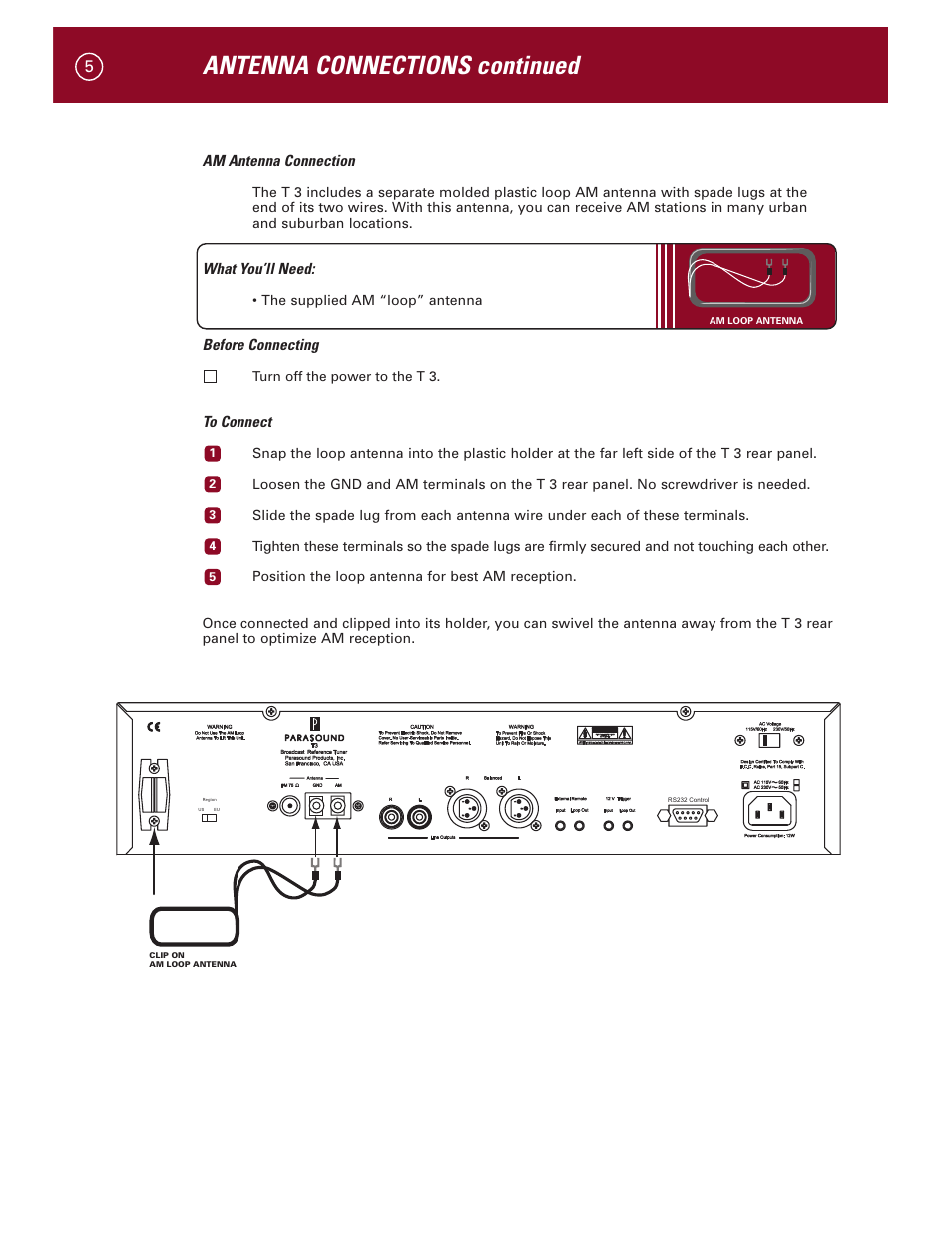 Antenna connections continued | Parasound Halo T 3 User Manual | Page 8 / 27
