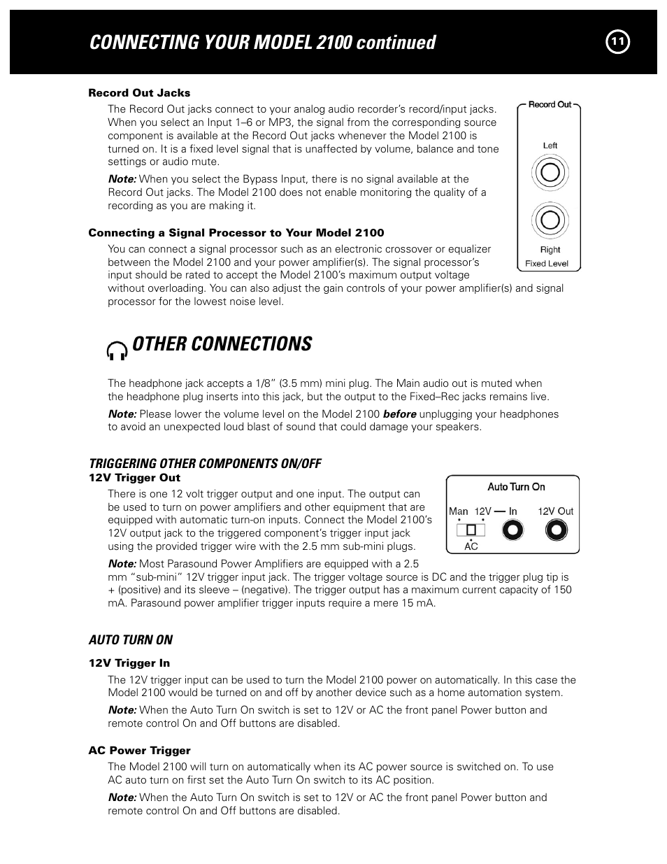 Connecting your model 2100 continued, Other connections | Parasound NEW CLASSIC 2100 User Manual | Page 11 / 20