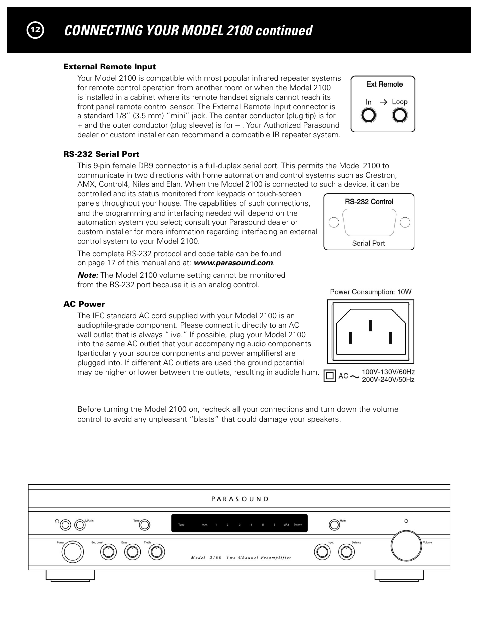 Connecting your model 2100 continued | Parasound NEW CLASSIC 2100 User Manual | Page 12 / 20