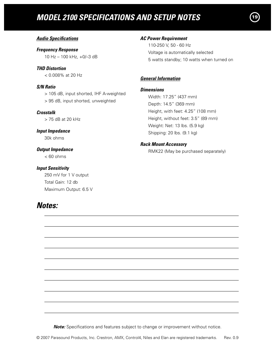 Parasound NEW CLASSIC 2100 User Manual | Page 19 / 20