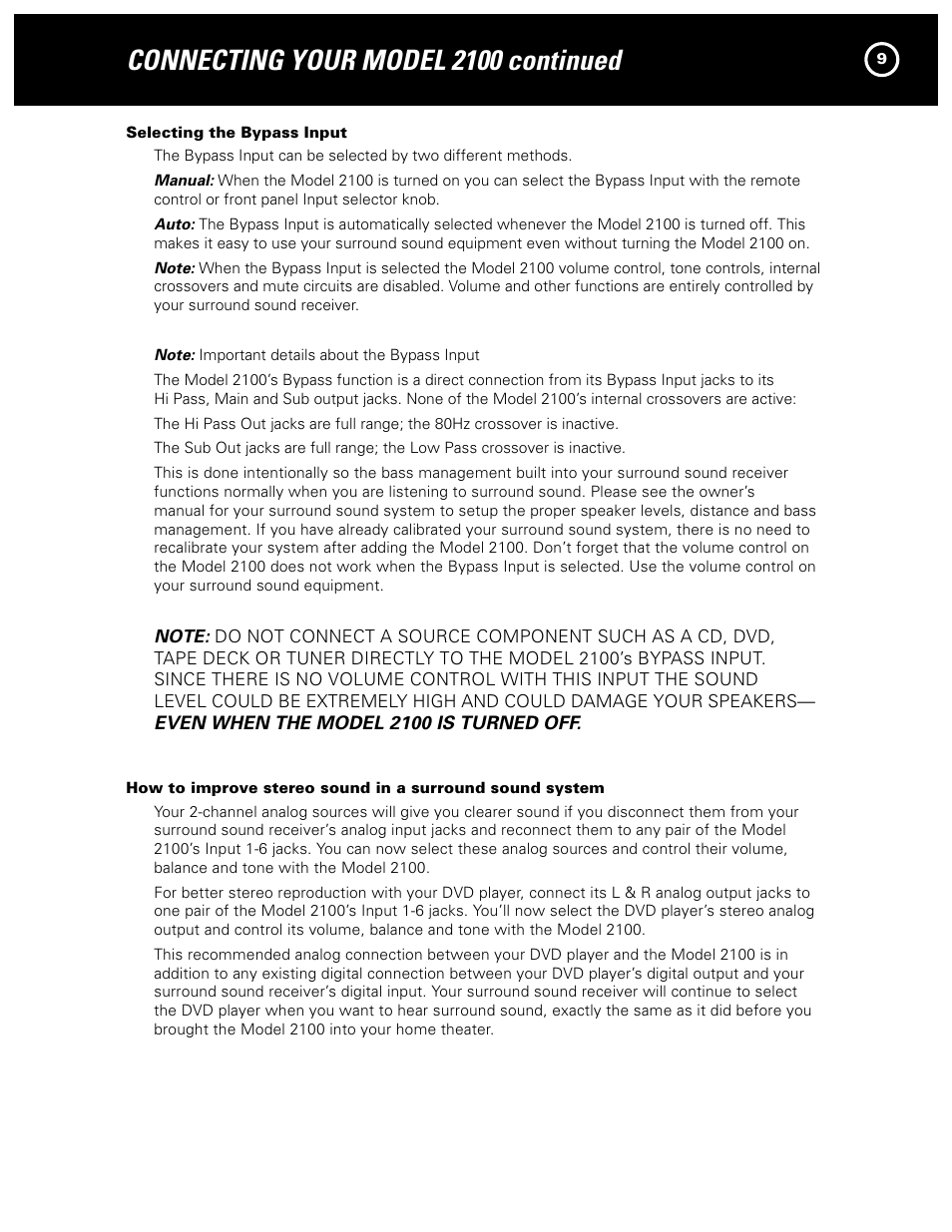 Connecting your model 2100 continued | Parasound NEW CLASSIC 2100 User Manual | Page 9 / 20