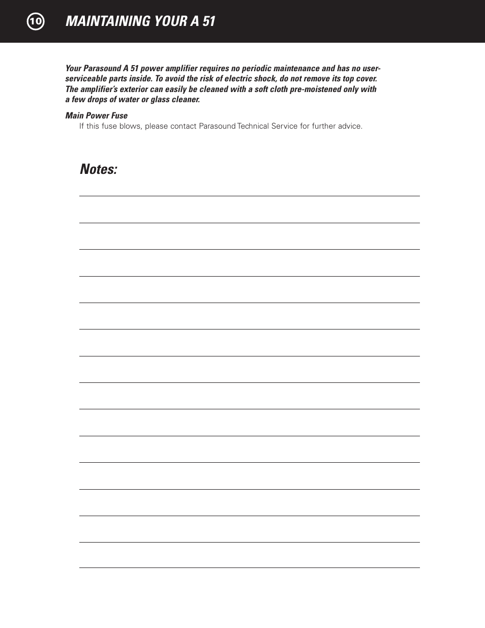 Maintaining your a 51 | Parasound A 51 User Manual | Page 12 / 20