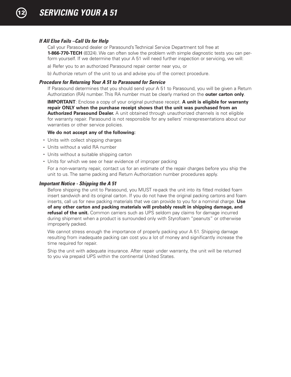 Servicing your a 51 | Parasound A 51 User Manual | Page 14 / 20