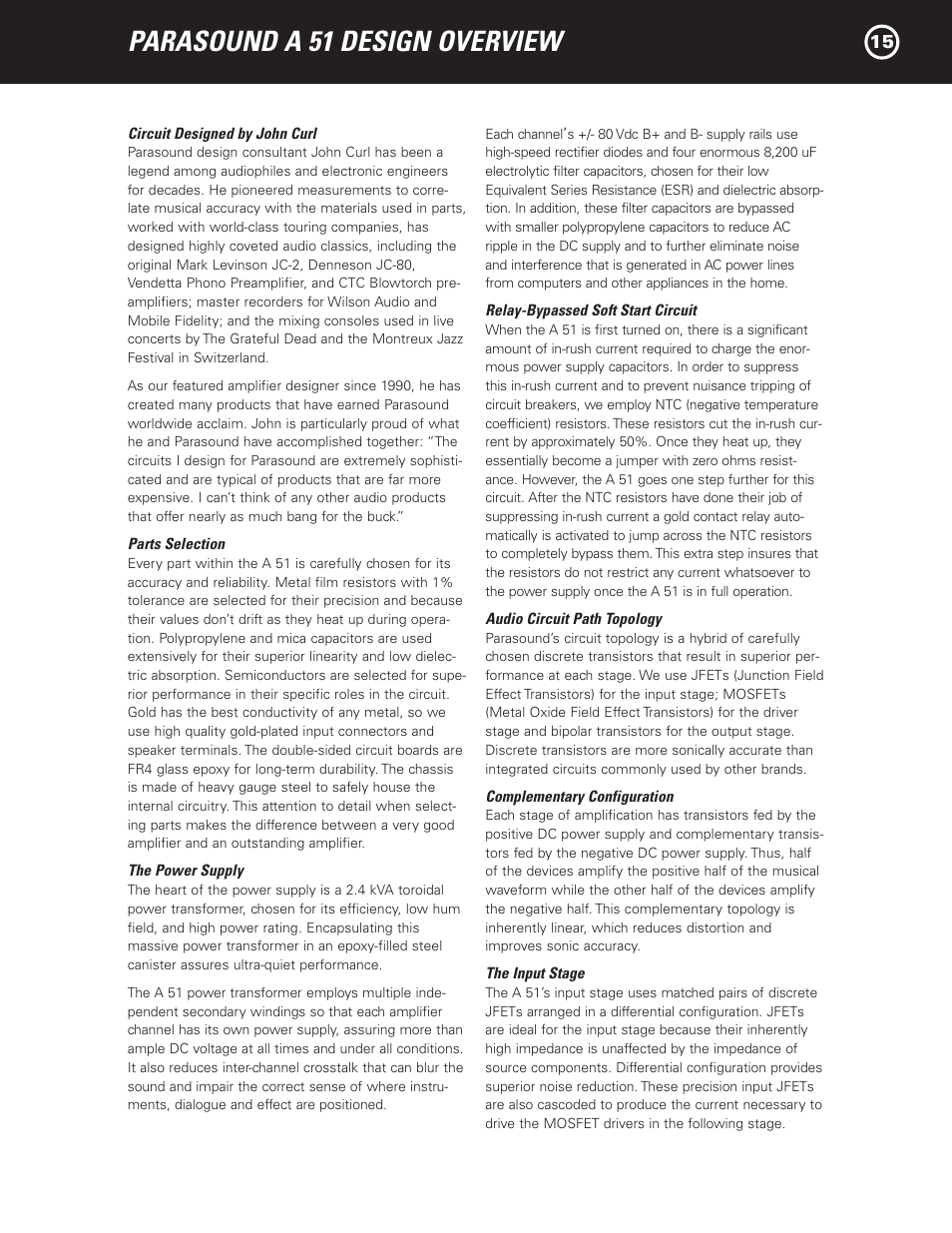 Parasound a 51 design overview | Parasound A 51 User Manual | Page 17 / 20