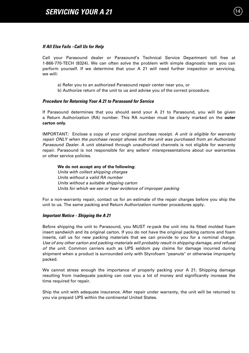 Servicing your a 21 | Parasound A 21 User Manual | Page 17 / 23