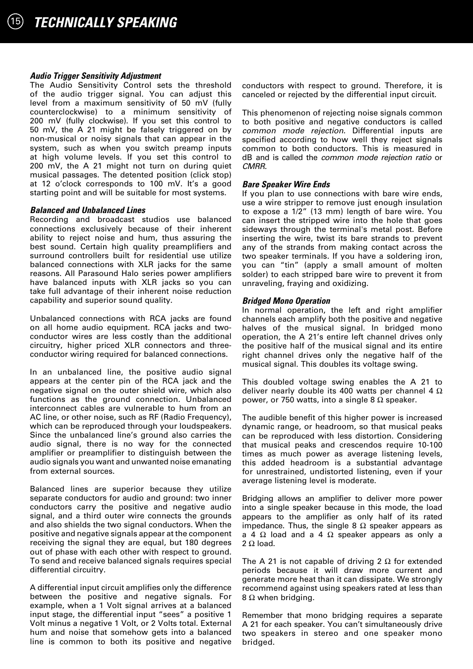 Technically speaking | Parasound A 21 User Manual | Page 18 / 23