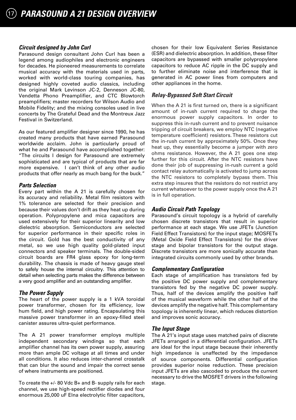 Parasound a 21 design overview | Parasound A 21 User Manual | Page 20 / 23