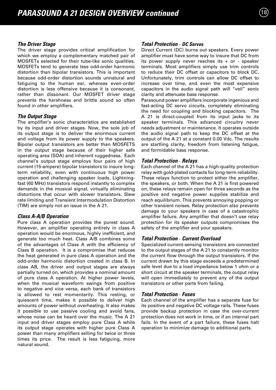 Parasound a 21 design overview continued | Parasound A 21 User Manual | Page 21 / 23