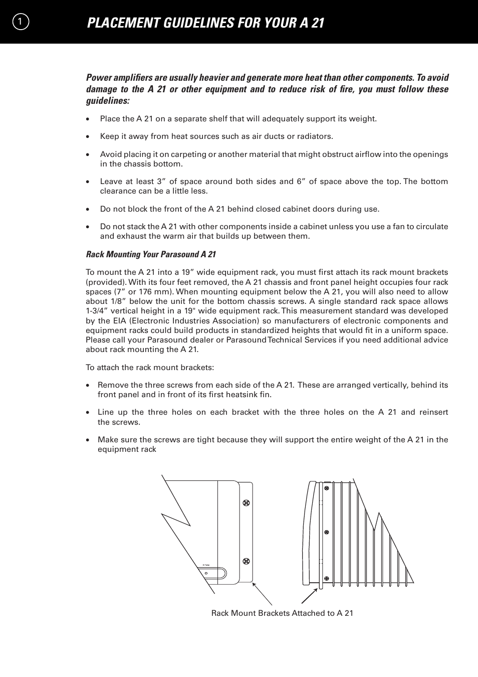 Placement guidelines for your a 21 | Parasound A 21 User Manual | Page 4 / 23