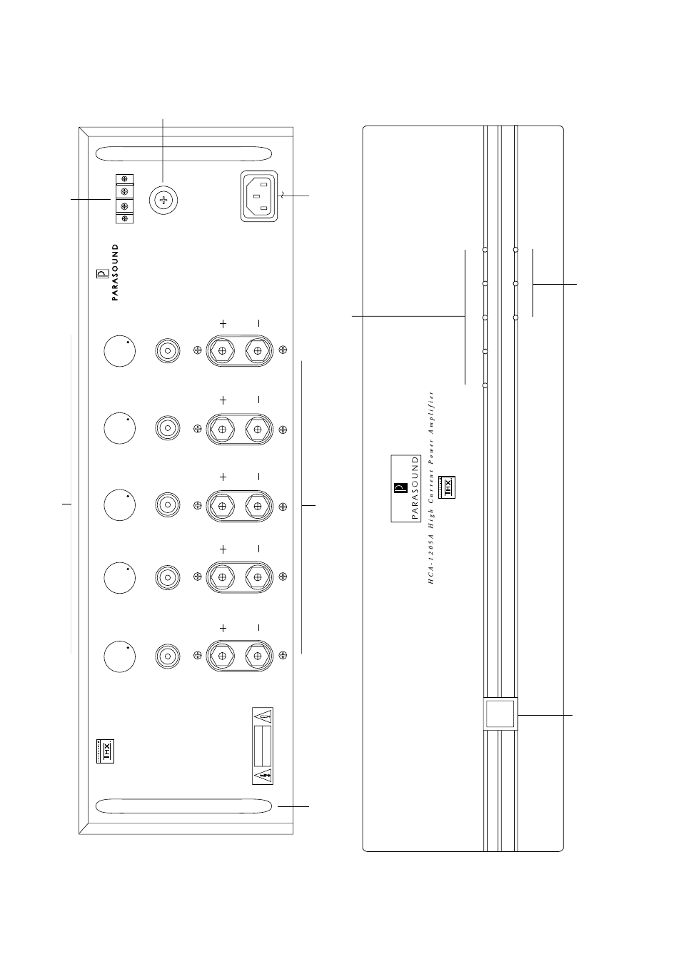 Figure #1 hca-1205a front and rear panel drawings | Parasound HCA-1205A User Manual | Page 4 / 12