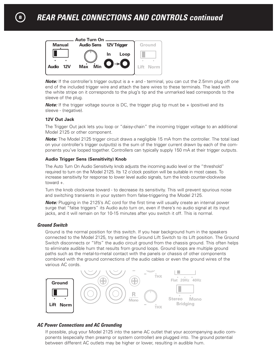Rear panel connections and controls continued | Parasound NewClassic Model 2125 User Manual | Page 10 / 16