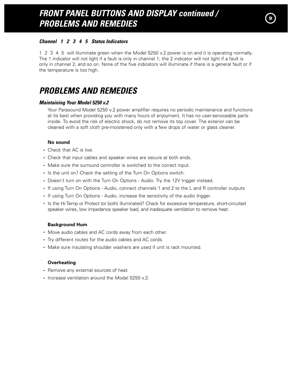 Problems and remedies | Parasound 5250 V.2 User Manual | Page 11 / 16