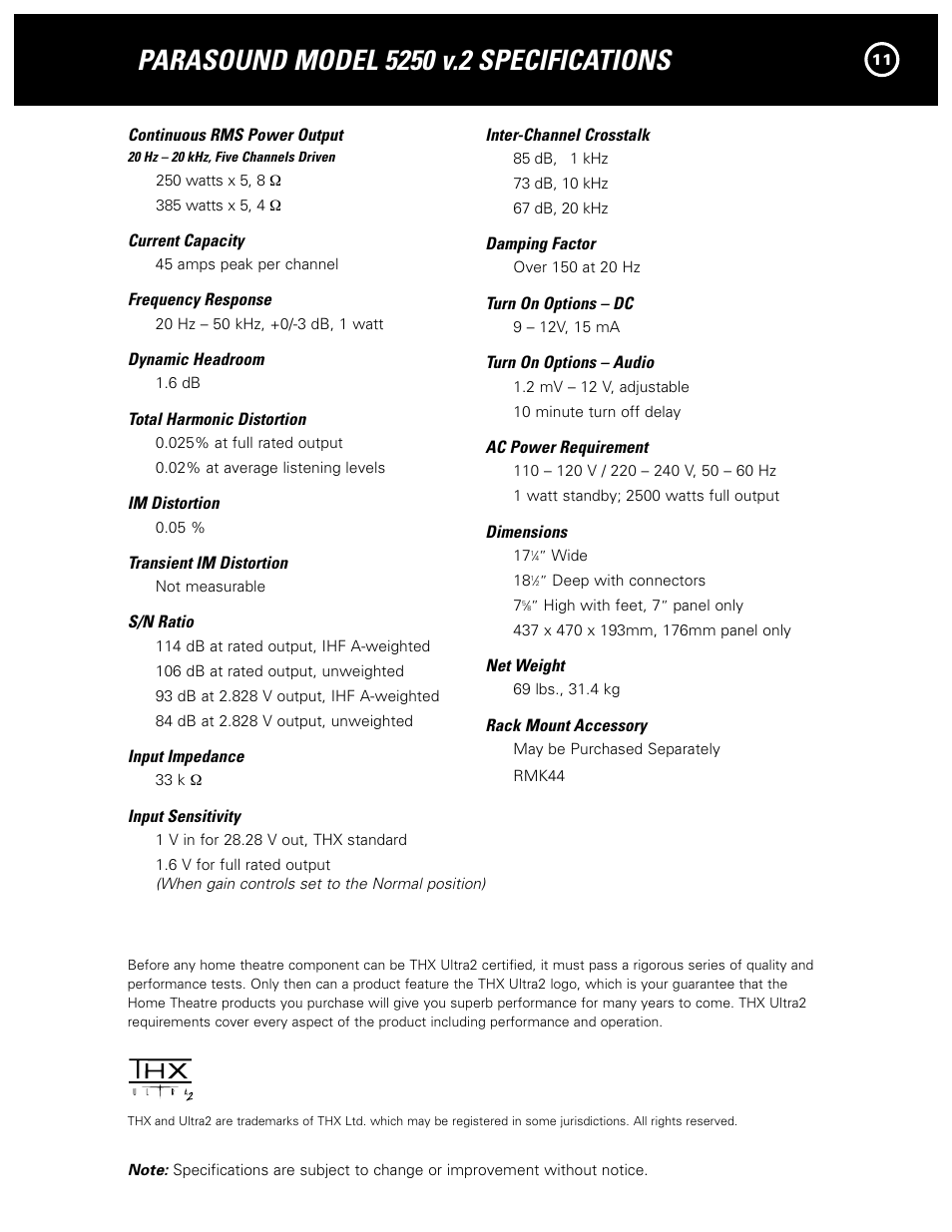 Parasound 5250 V.2 User Manual | Page 13 / 16