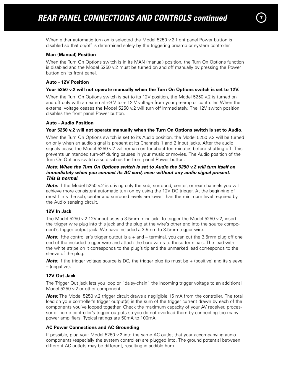 Rear panel connections and controls continued | Parasound 5250 V.2 User Manual | Page 9 / 16