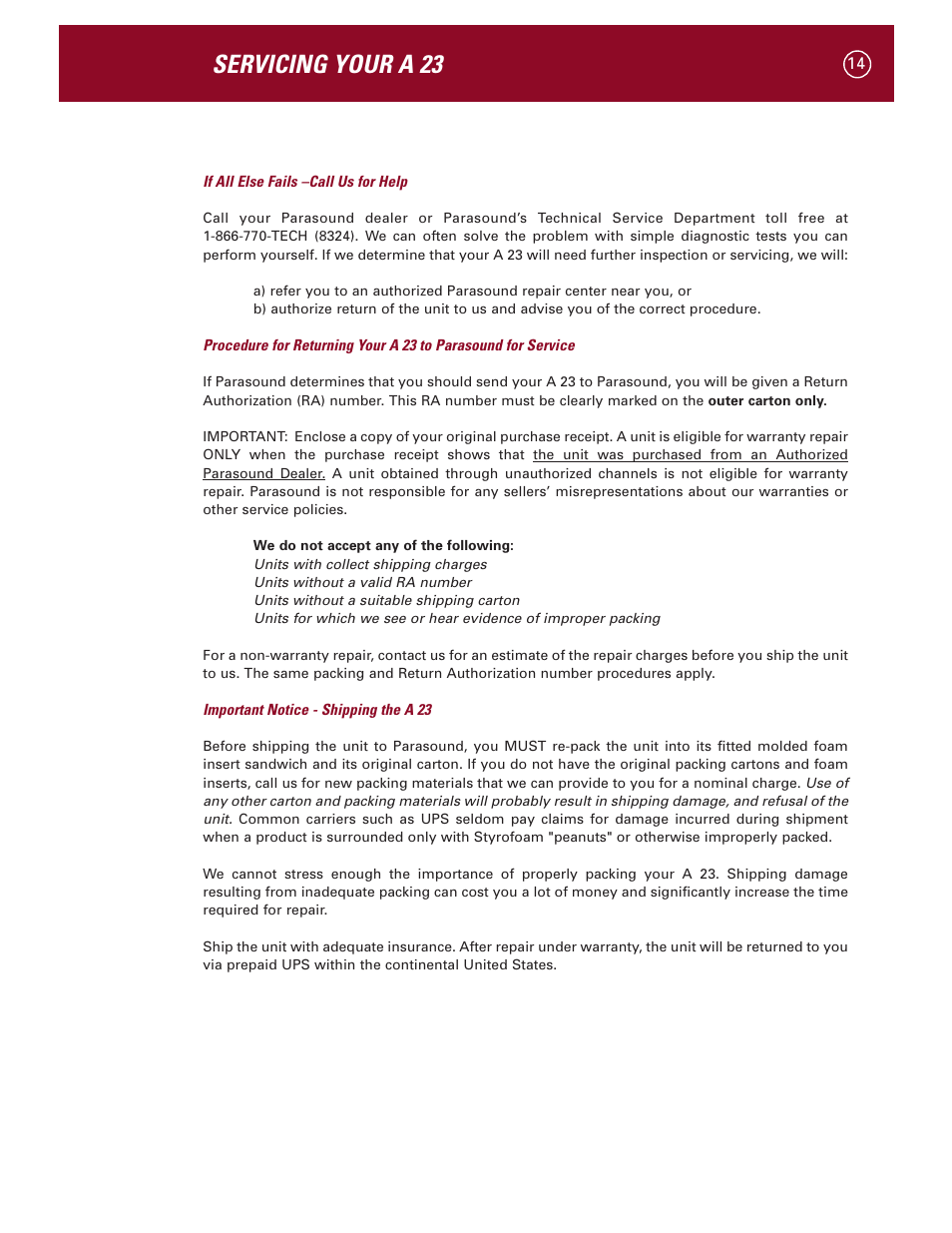 Servicing your a 23 | Parasound A 23 User Manual | Page 17 / 23