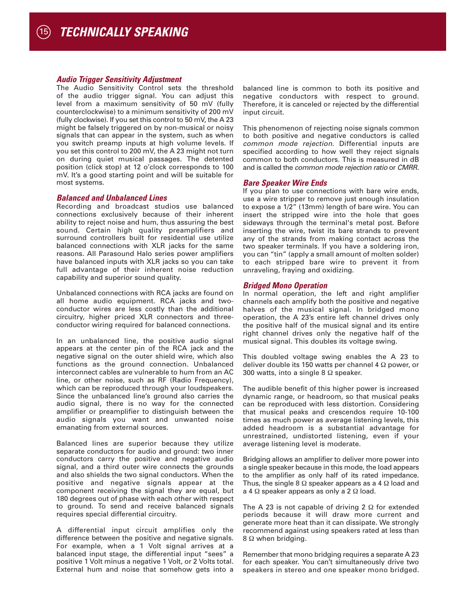Technically speaking | Parasound A 23 User Manual | Page 18 / 23