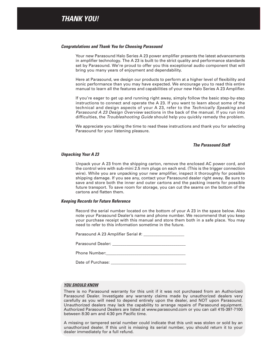 Parasound A 23 User Manual | Page 2 / 23