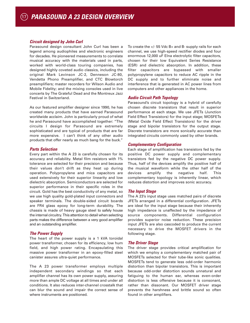 Parasound a 23 design overview | Parasound A 23 User Manual | Page 20 / 23