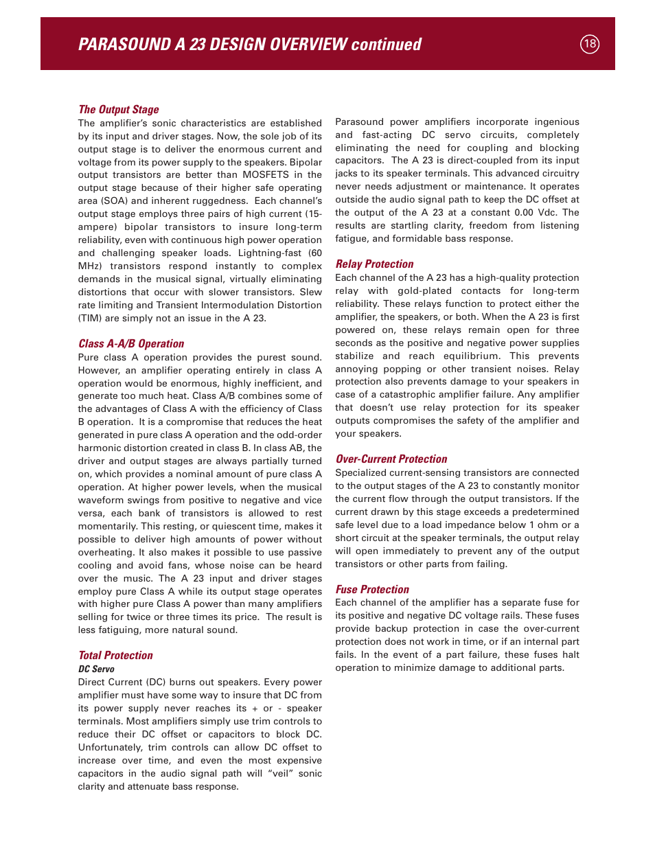 Parasound a 23 design overview continued | Parasound A 23 User Manual | Page 21 / 23