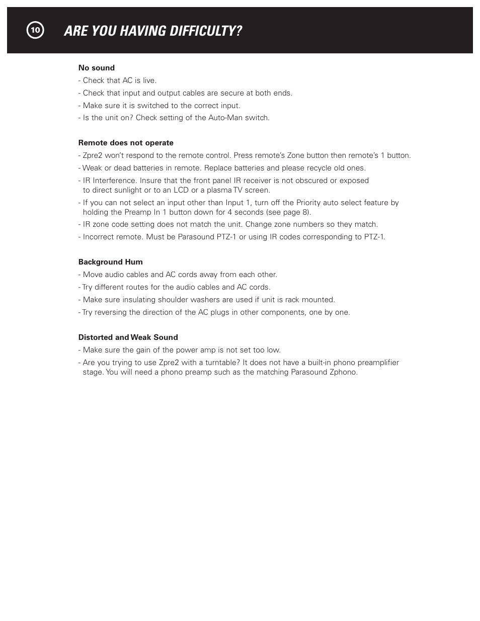 Are you having difficulty | Parasound Zpre2 User Manual | Page 12 / 16