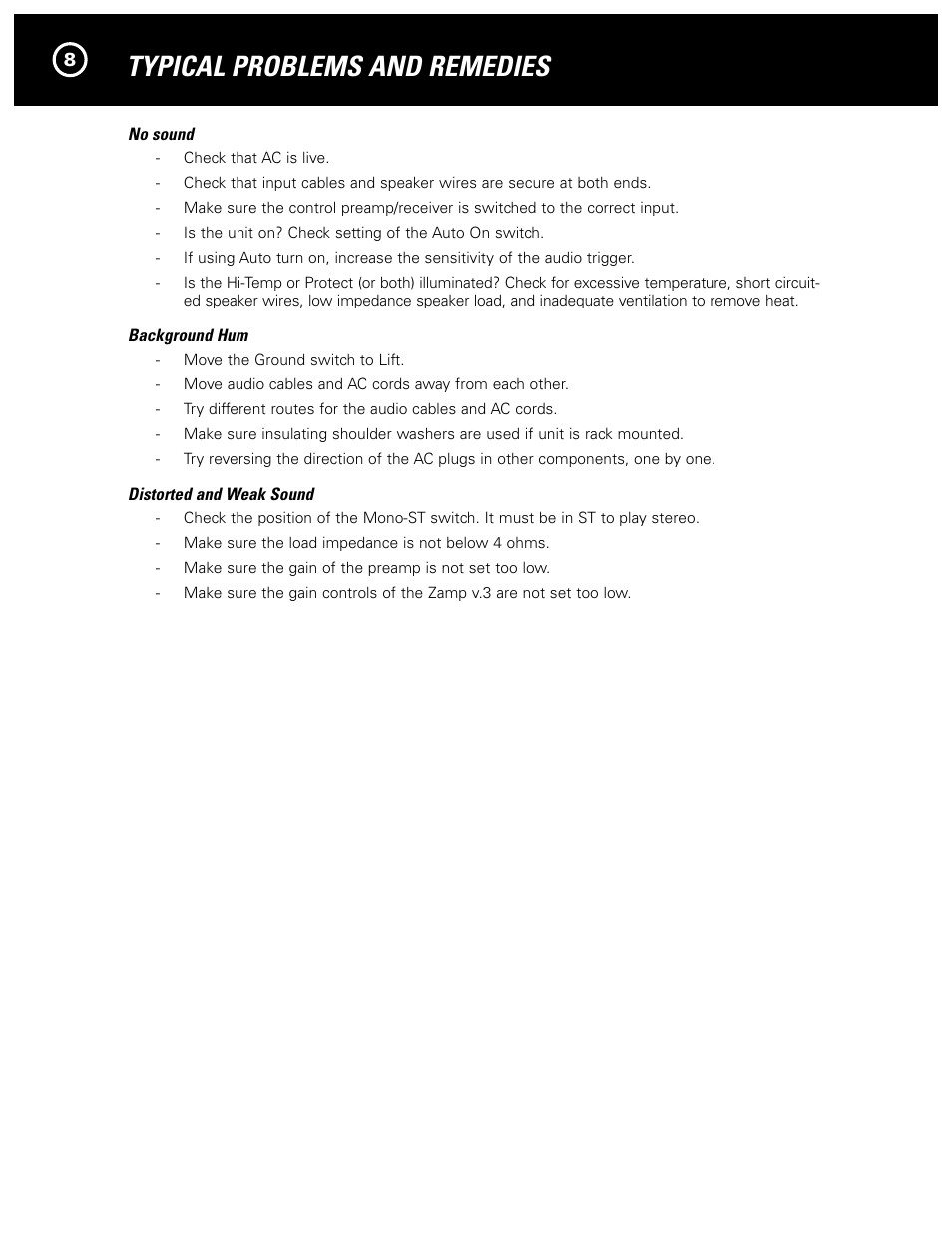 Typical problems and remedies | Parasound Zamp v.3 User Manual | Page 10 / 12