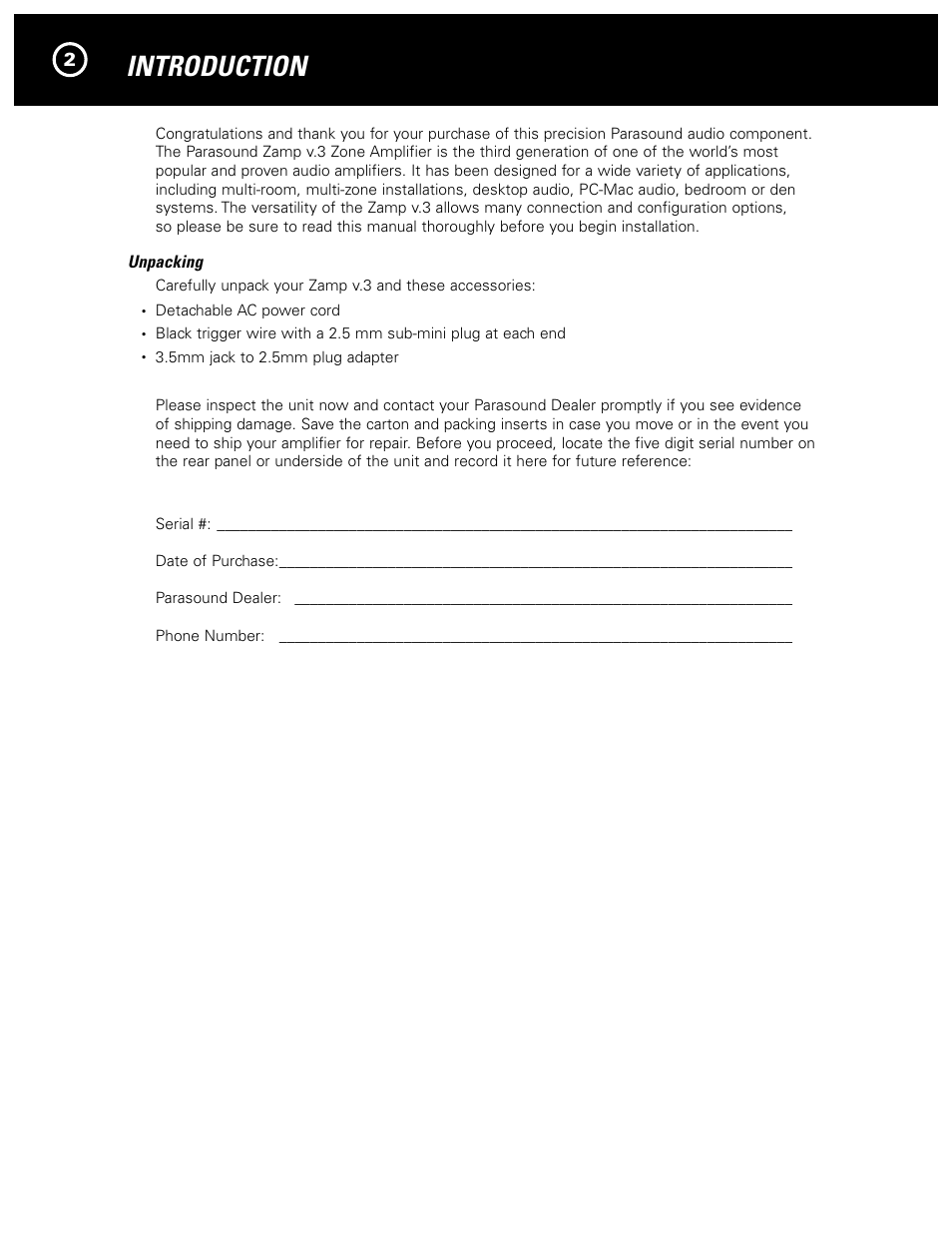 Introduction | Parasound Zamp v.3 User Manual | Page 4 / 12