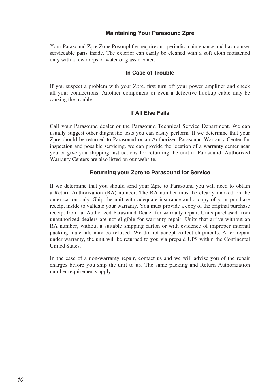 Parasound Zpre Zone User Manual | Page 10 / 12