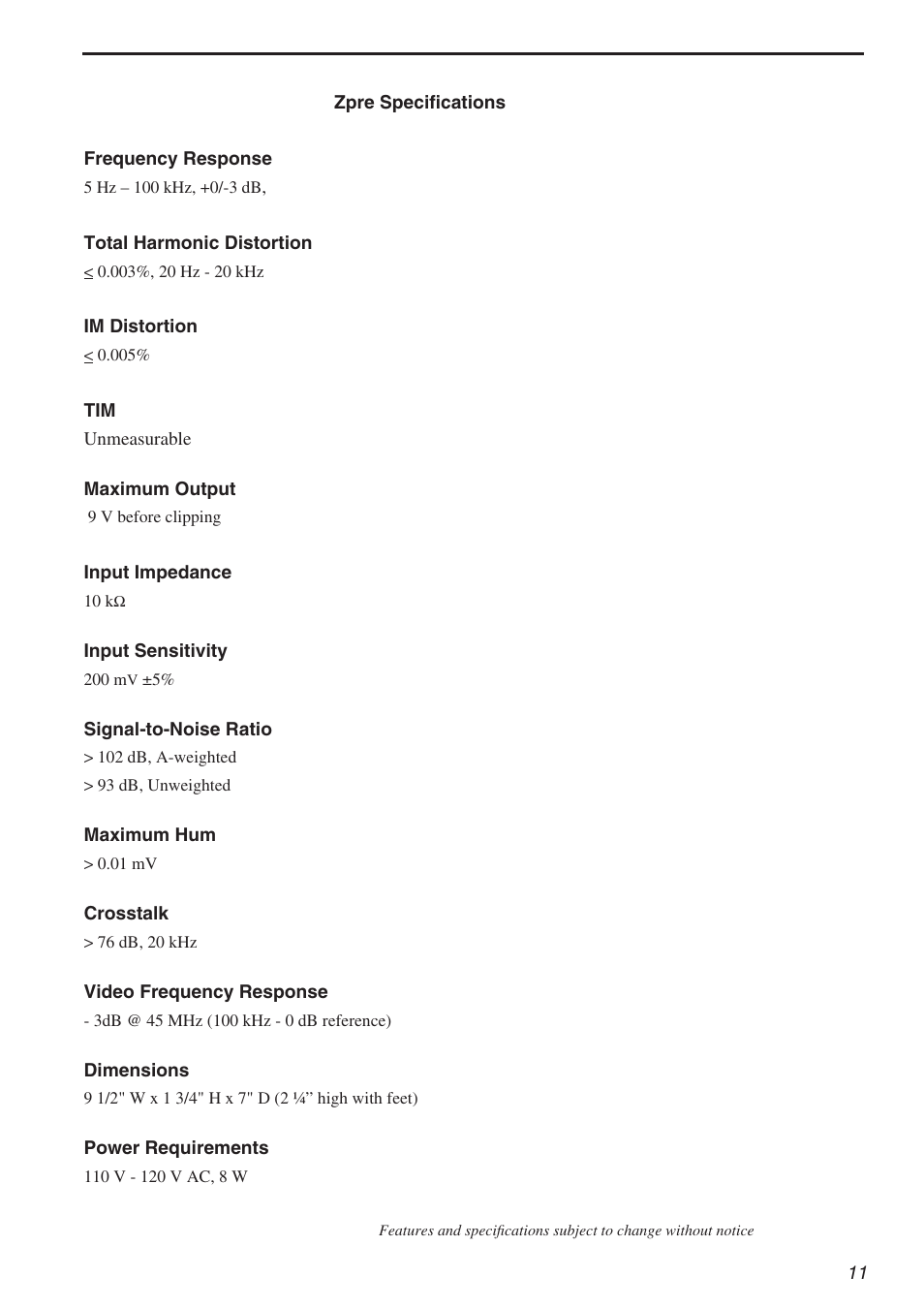 Parasound Zpre Zone User Manual | Page 11 / 12