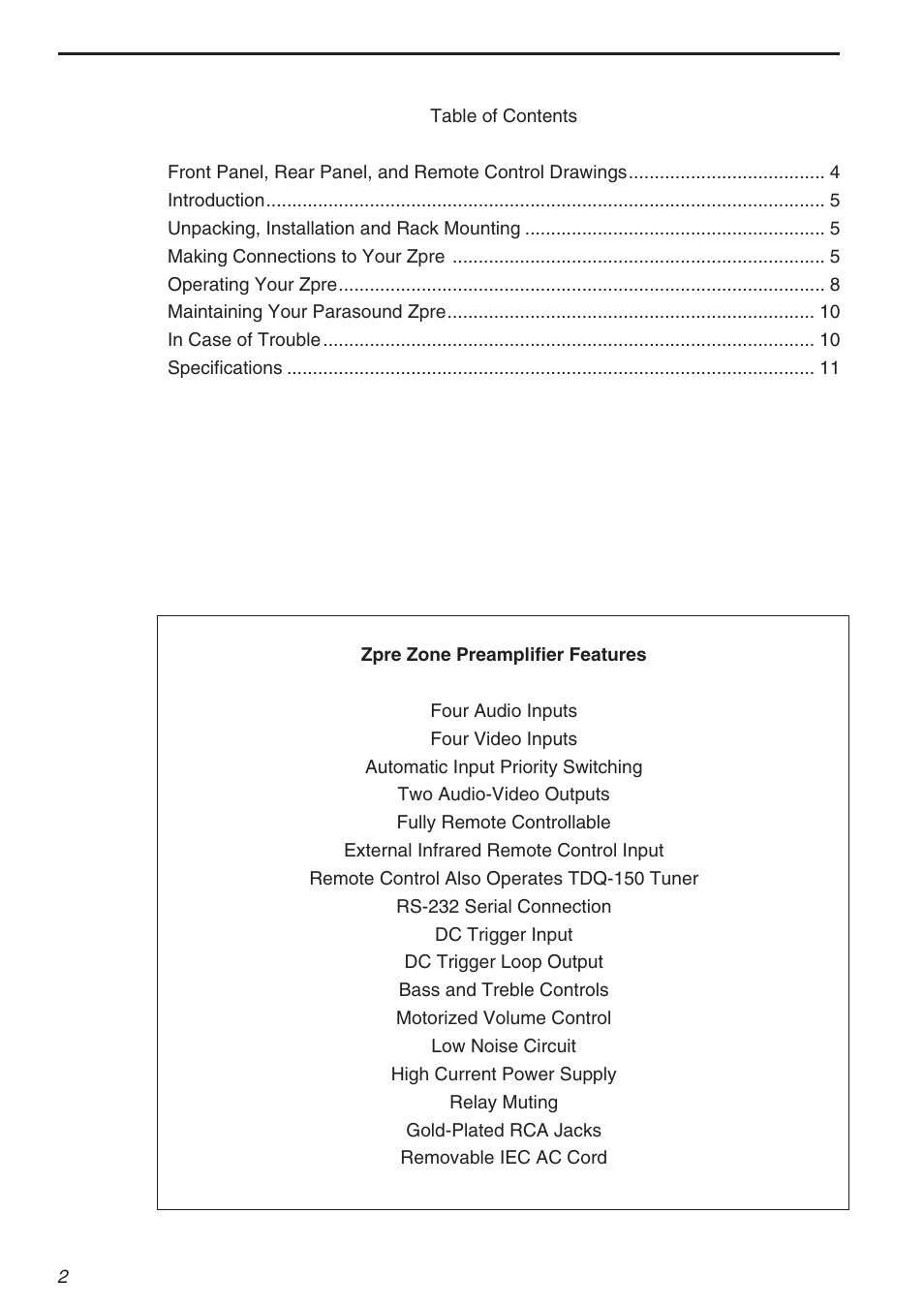 Parasound Zpre Zone User Manual | Page 2 / 12