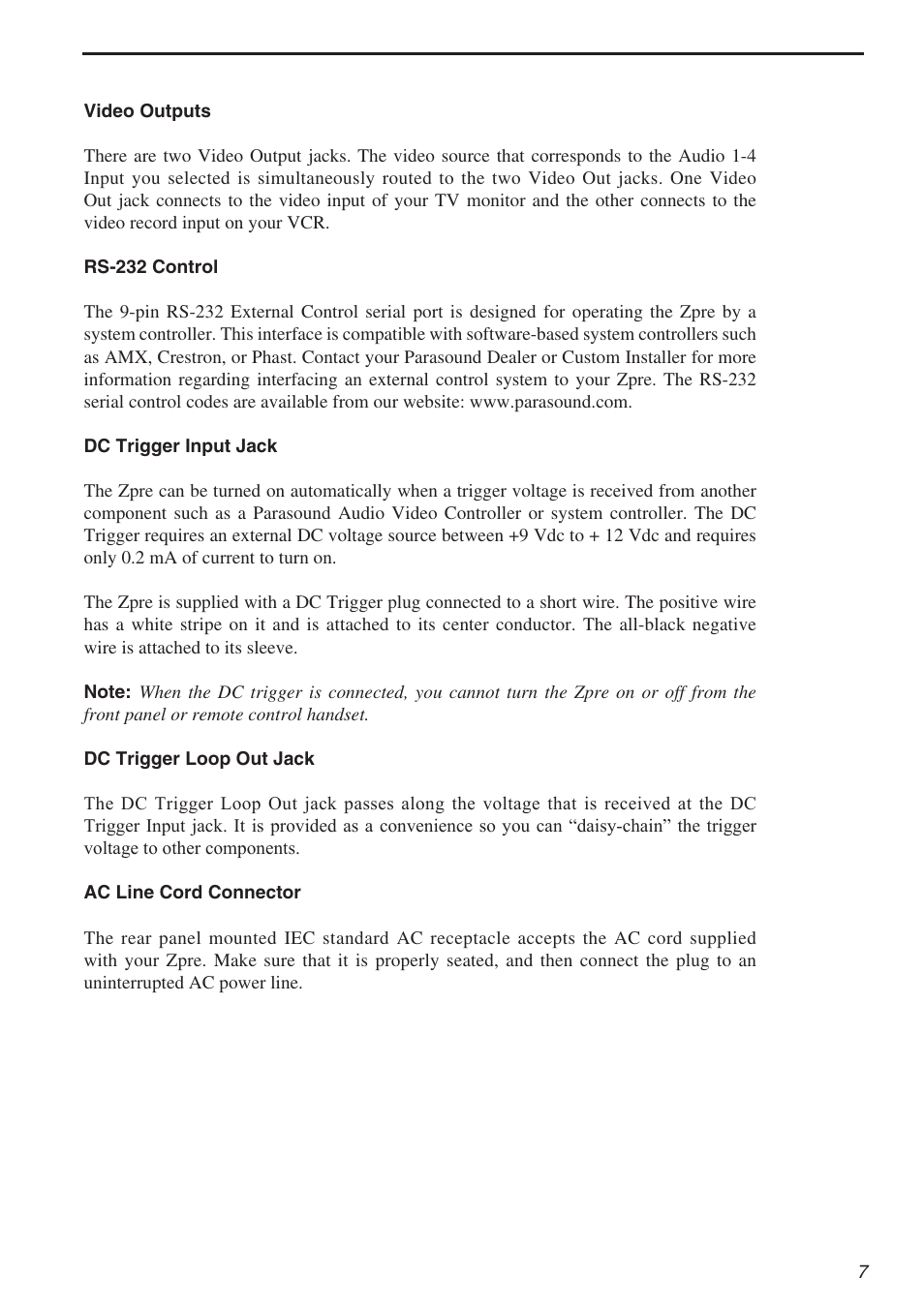 Parasound Zpre Zone User Manual | Page 7 / 12