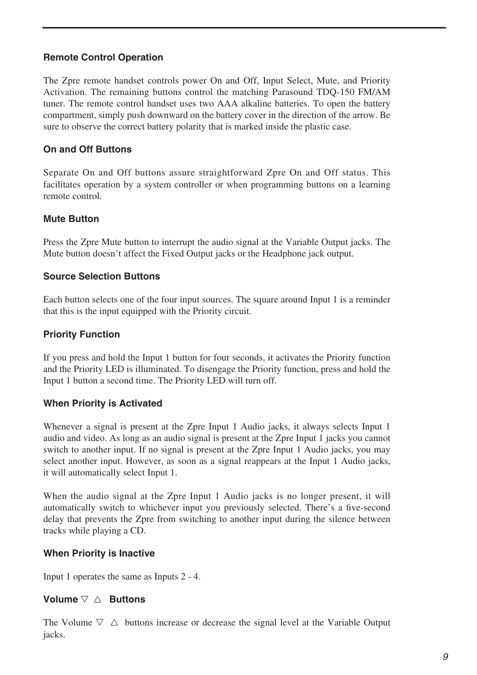 Parasound Zpre Zone User Manual | Page 9 / 12