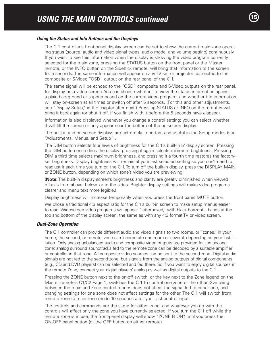 Using the main controls continued | Parasound Halo C1 Controller User Manual | Page 15 / 68