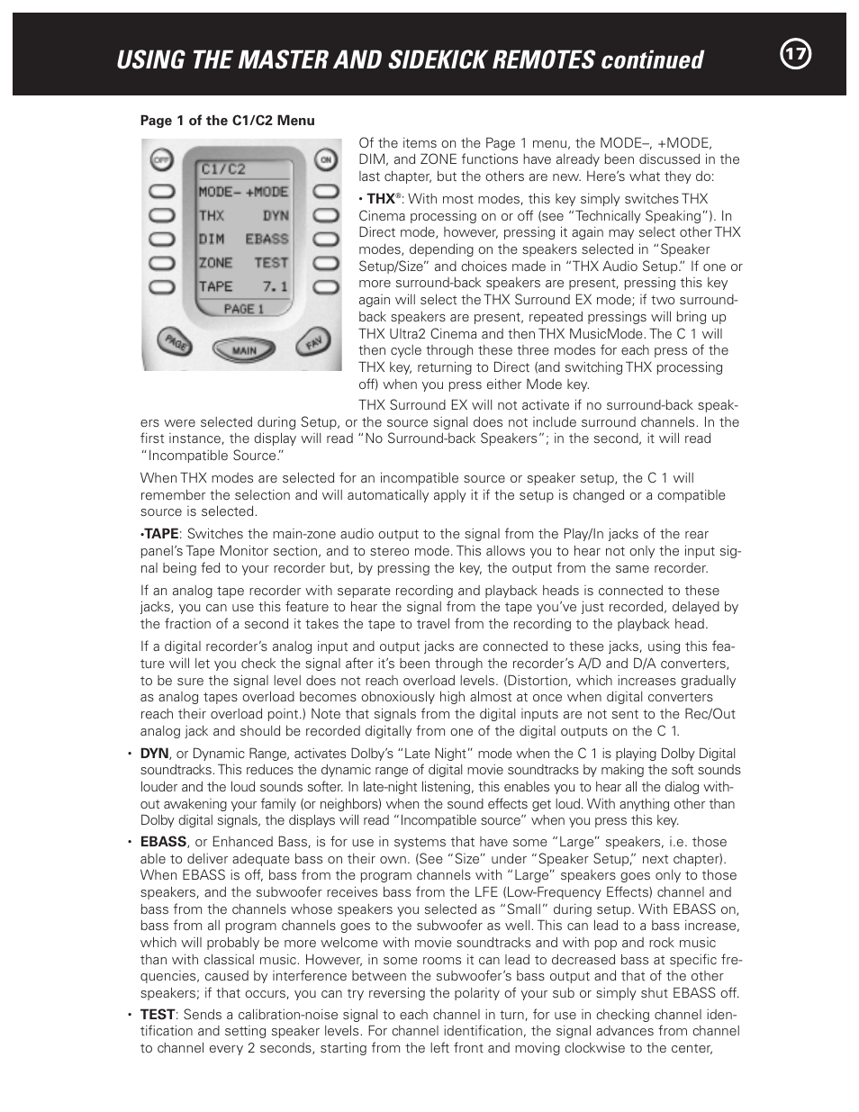 Using the master and sidekick remotes continued | Parasound Halo C1 Controller User Manual | Page 17 / 68