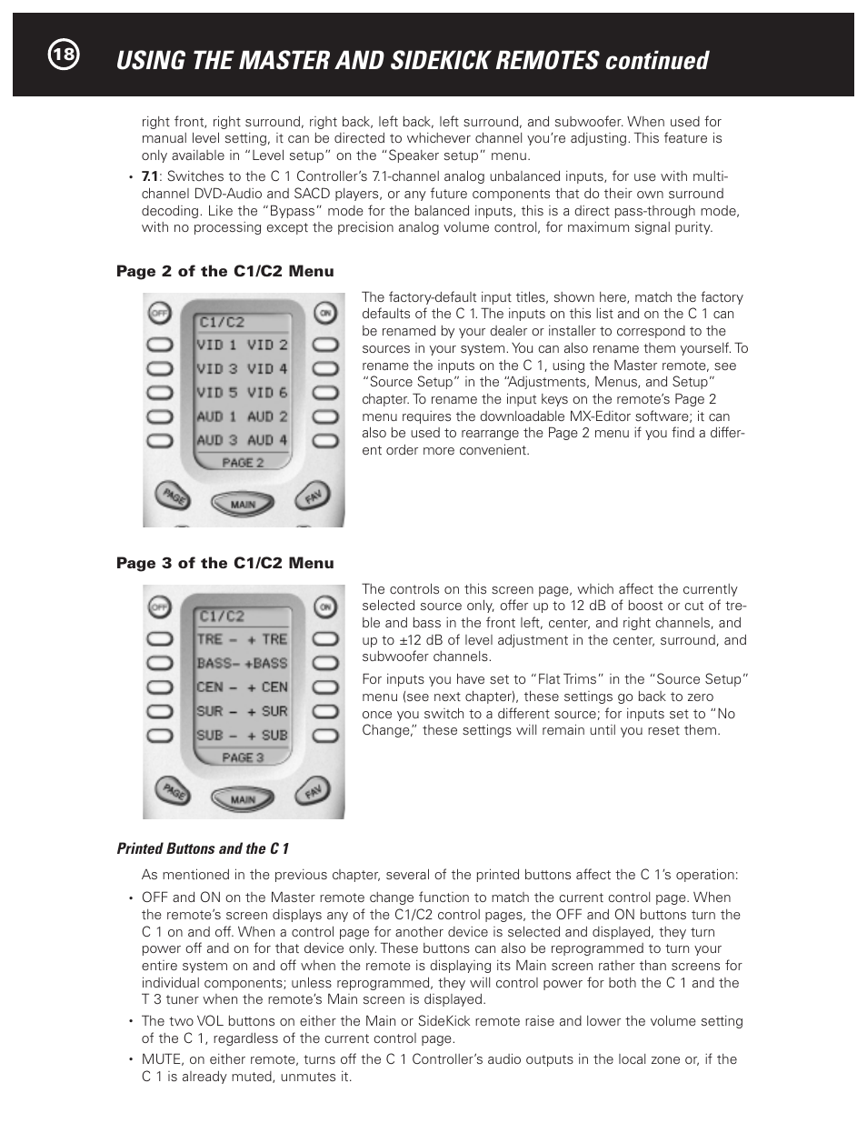 Using the master and sidekick remotes continued | Parasound Halo C1 Controller User Manual | Page 18 / 68