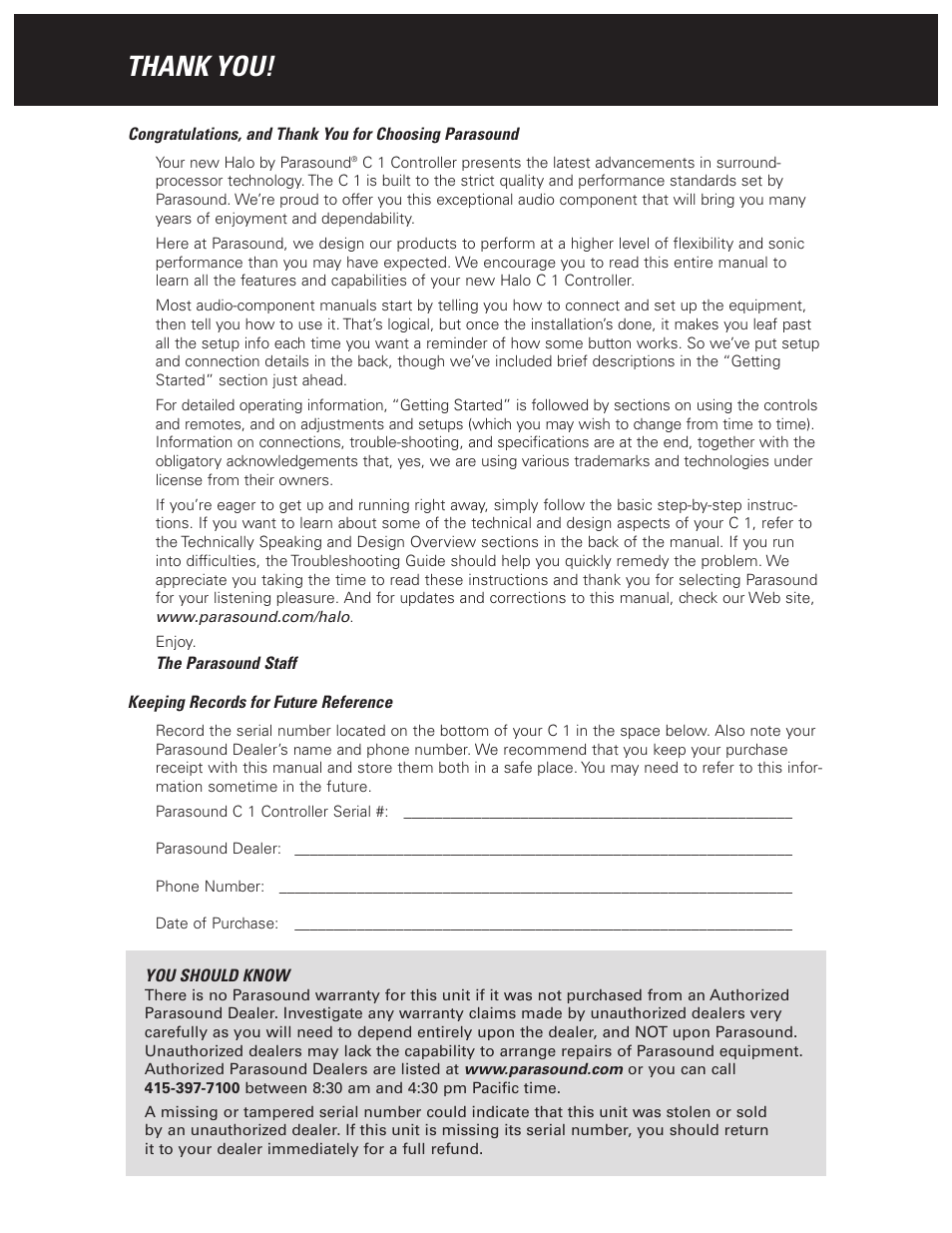 Parasound Halo C1 Controller User Manual | Page 2 / 68